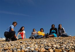 International student group on the beach